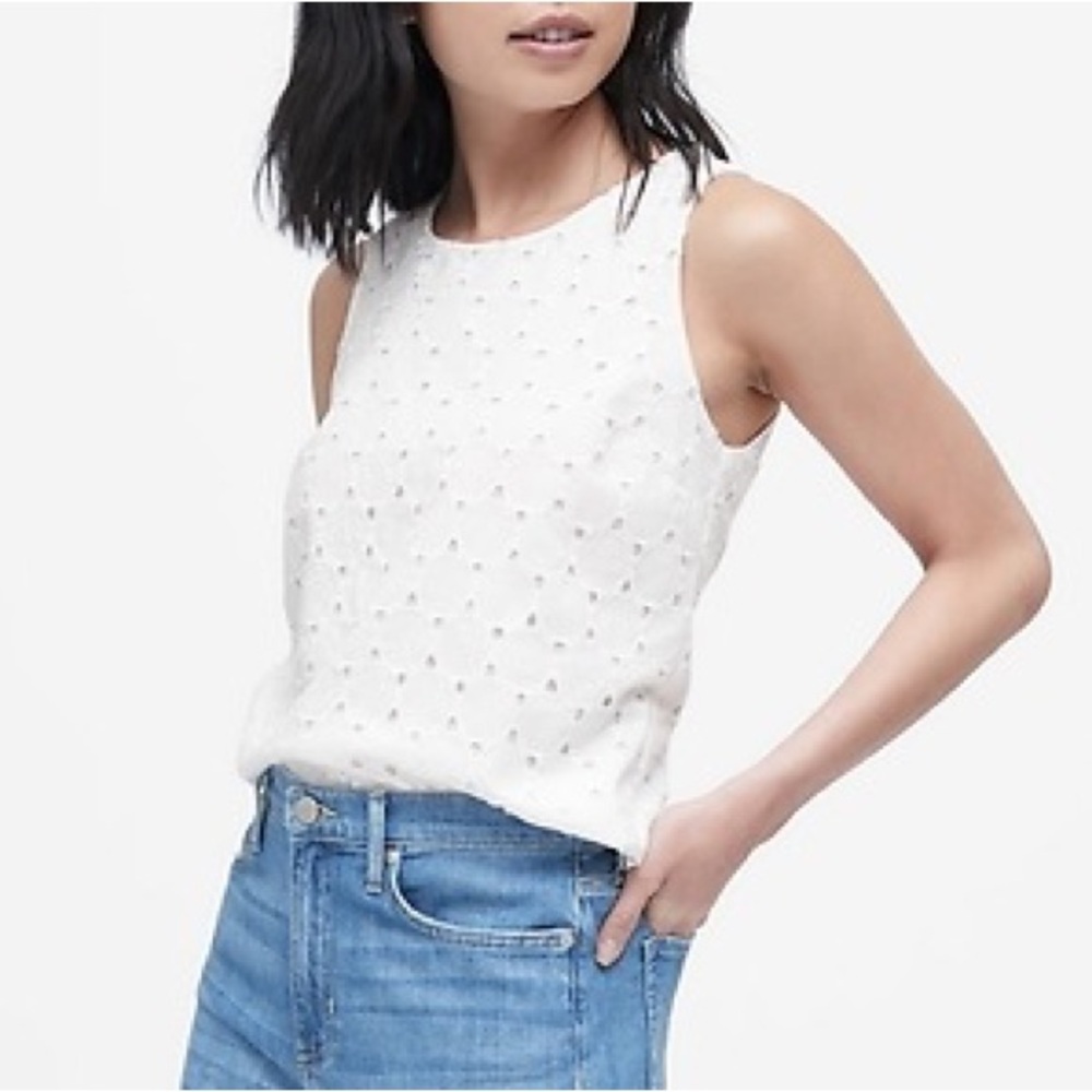 BANANA REPUBLIC Eyelet Bow Back Tank in White‎